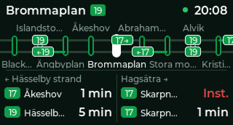 Choosing Slussen on the red line with the button