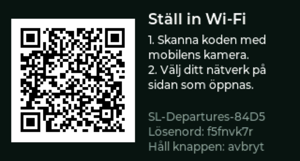 The Wi-Fi setup screen with a QR code